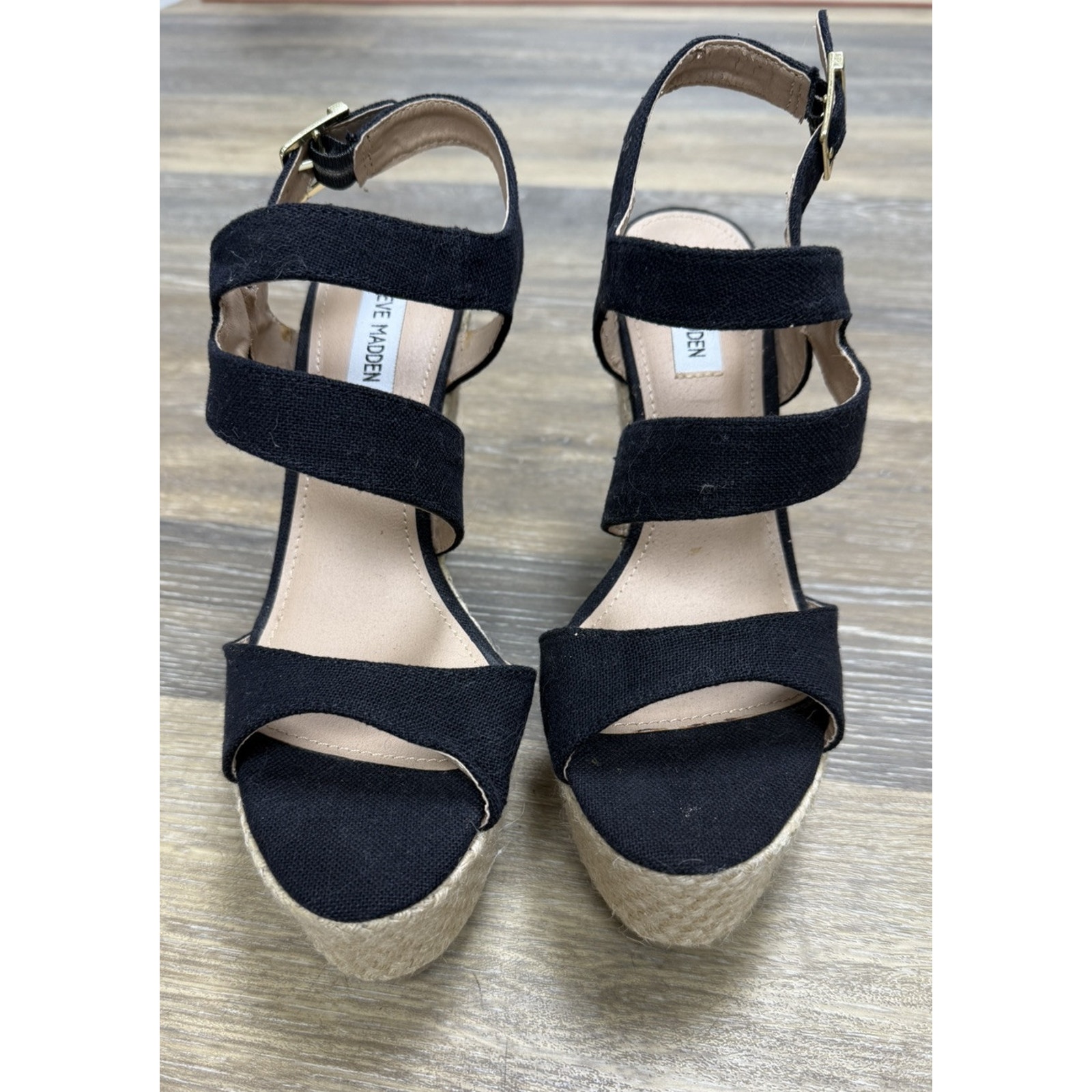 Steve Madden Womens Jenny Black Wedge Sandals 10 M Shoes